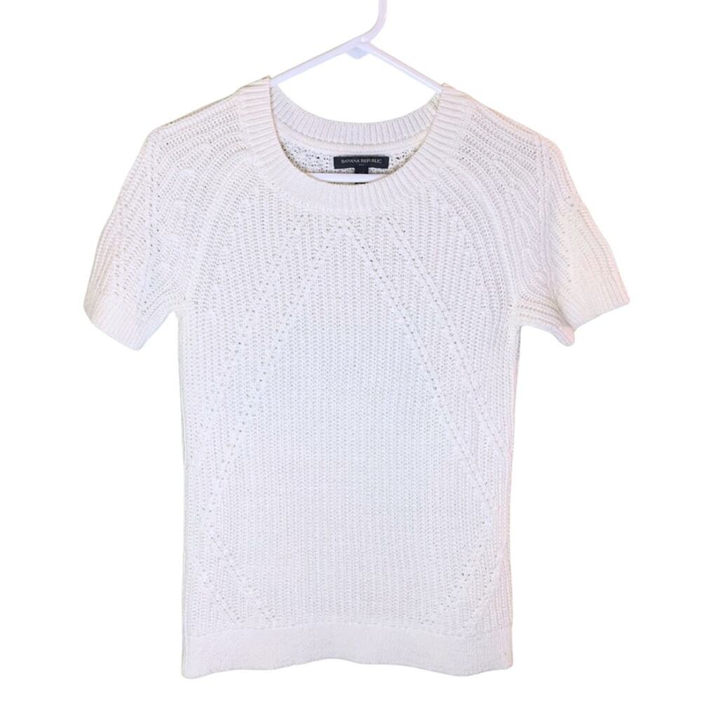 Banana Republic Off White Short Sleeves Sweater Top Knit Coastal Nautical Preppy